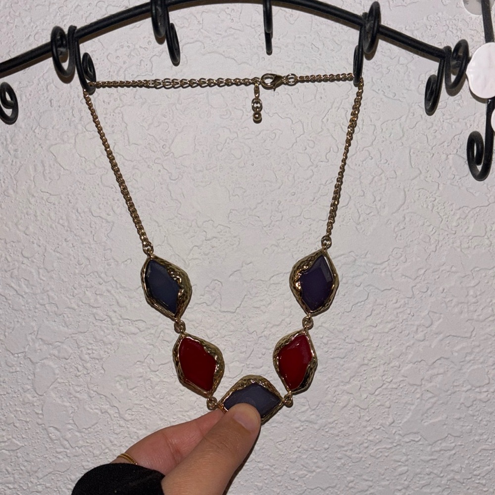 Blue and red collar necklace